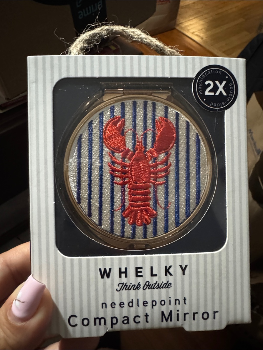 Red Lobster Needlepoint Compact Mirror - Red